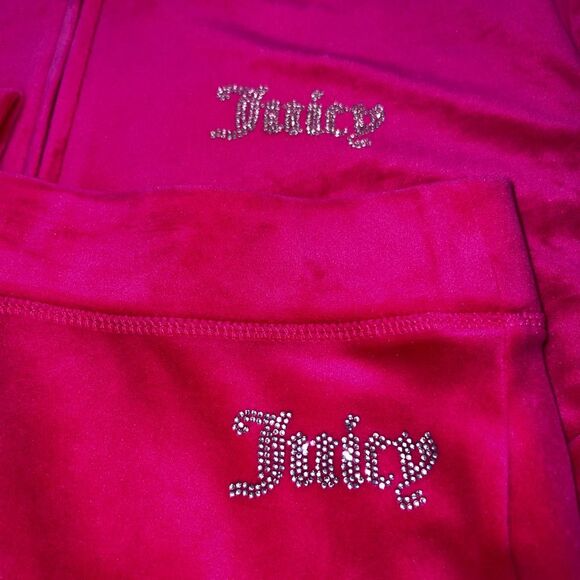 Juicy Couture Velour Tracksuit Set XXL/XL Hot Pink Hooded Y2K Rhinestone Bling - Picture 4 of 12